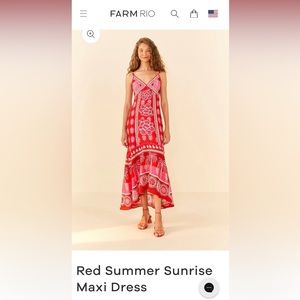 Farm Rio Red Summer Sunrise Maxi Dress. Size XS. Brand new in box with tags.